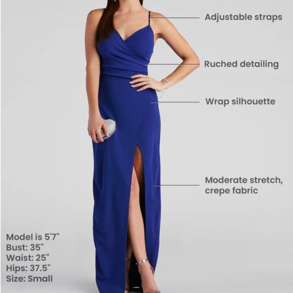 Windsor Sasha Formal High Slit Wrap Dress Royal Blue Large NWT - Picture 4 of 8